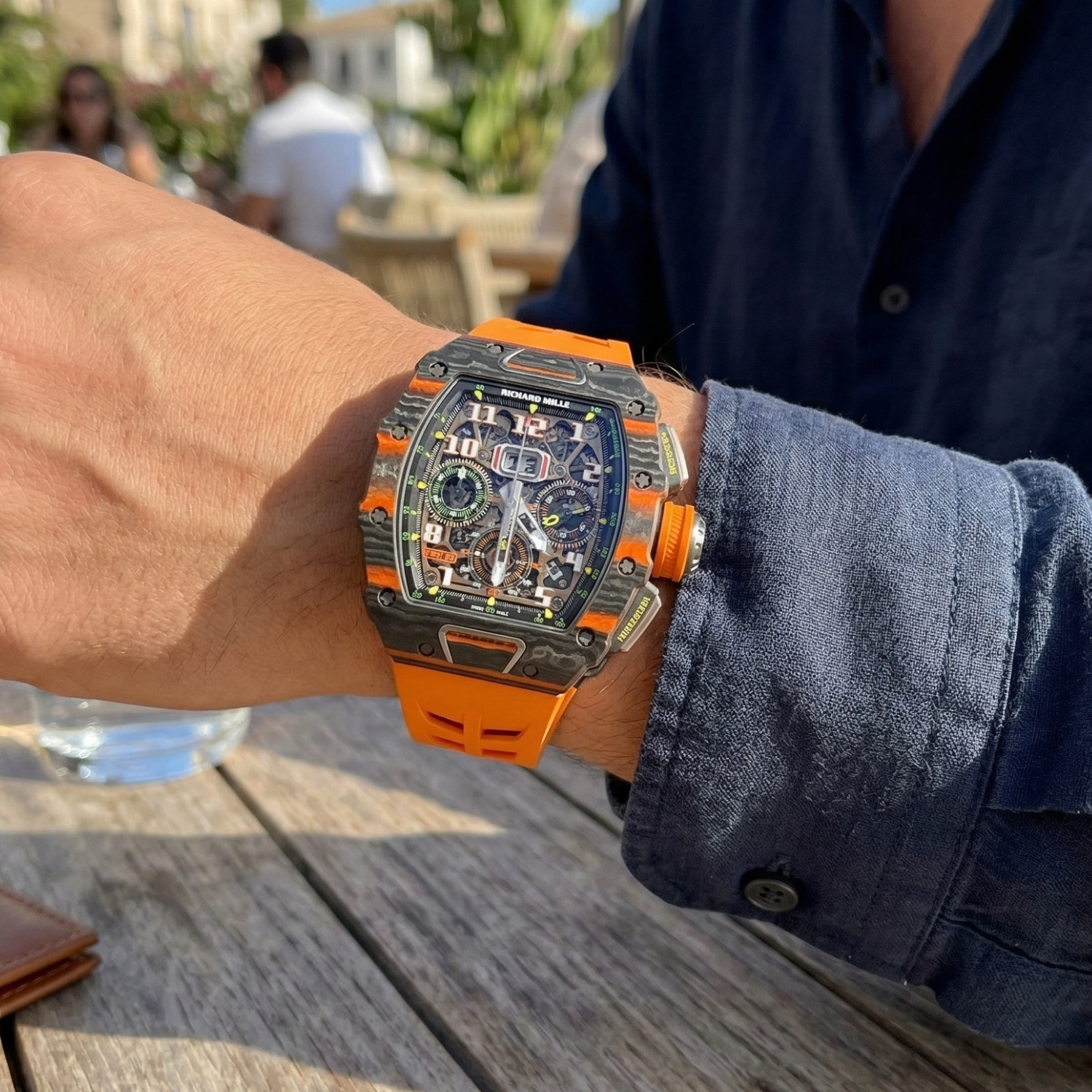 Luxury Carbon Fiber Orange Strap Skeleton Sport Watch - Image 2