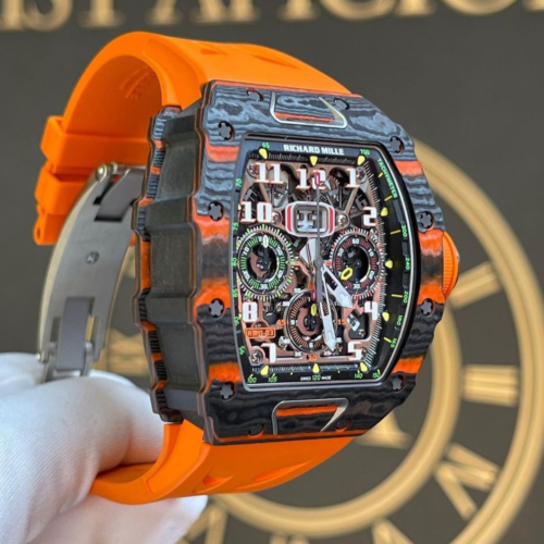 Luxury Carbon Fiber Orange Strap Skeleton Sport Watch